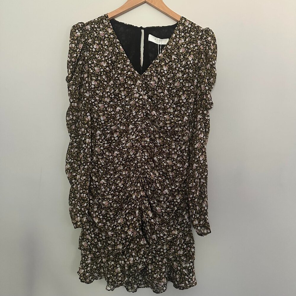 ASTR The Label Ruched Mini Dress Puff Sleeves Floral - NWT - Small